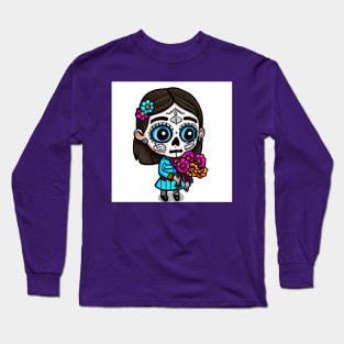 sugar skull flower girl Long Sleeve T-Shirt